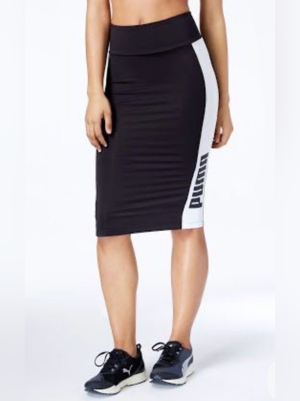 Puma Black Midi Pencil Skirt with White Side Panel